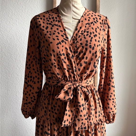 R. Vivimos Leopard Print Belted Wrap Midi Dress Sz: Small or 4/6 - Picture 3 of 8